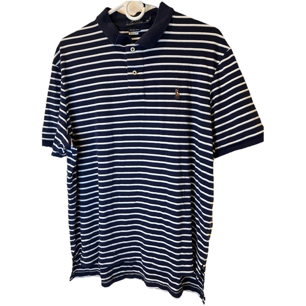 Polo Ralph‎ Lauren Mens XL Striped Polo Pima Soft Touch Blue White Short Sleeve